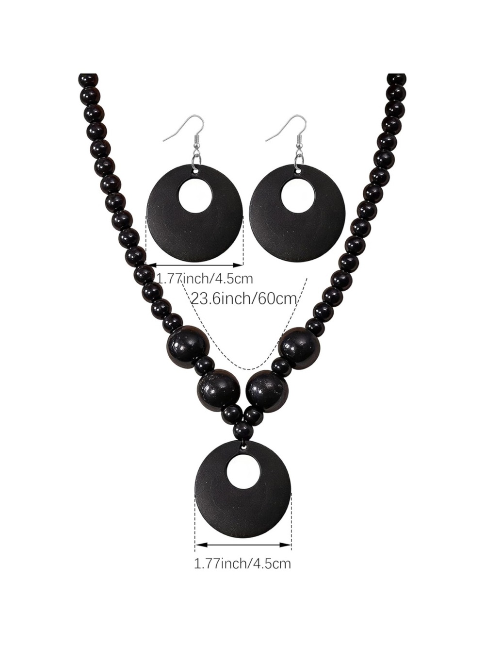 Black Wooden Beaded Boho Necklace and Earrings Set - New in Package - Picture 2 of 4